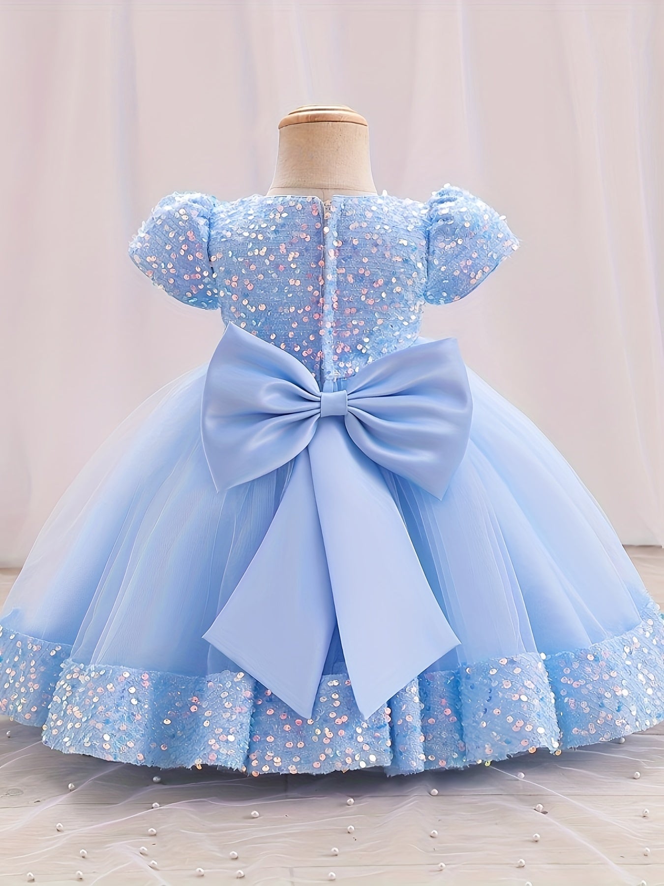 Sequined Children's Gown with Puffy Tulle Princess Dress for Baby Girl's First Birthday Party