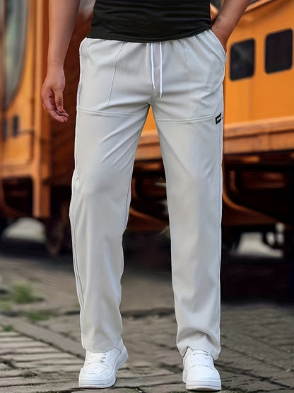 Men'S Casual Long Pants | Straight-Leg, Lightweight for Spring/Summer, Slight Stretch Fabric with Alphabet Pattern