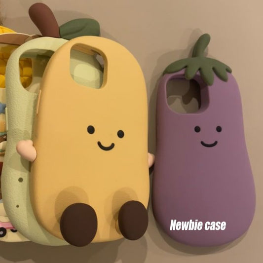 Fun eggplant Apple 16Promax mobile phone case iPhone15Pro popular silicone Huawei pura70p pear