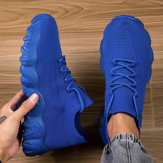 [Geometric Sneakers] Geometric Pattern Men's Casual Sneakers | Breathable Knit Upper, Lace-Up Closure, Durable Rubber Sole, Comfortable Fabric Lining for Spring Sports & Casual Attire, Athletic Footwear