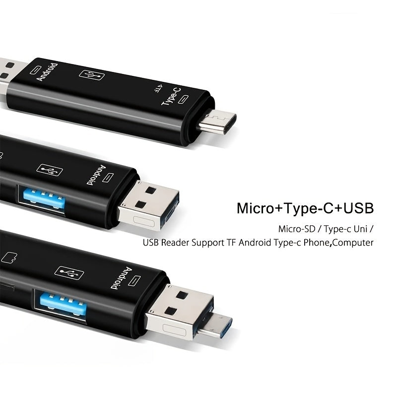 5-In-1 Multifunctional USB 2.0 Type C/Usb/Micro USB/TF/SD Memory Card Reader OTG Adapter for Mobile Devices.
