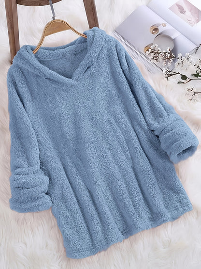Fashion Women's Standard Size Fuzzy Pullover Solid Color Hoodie