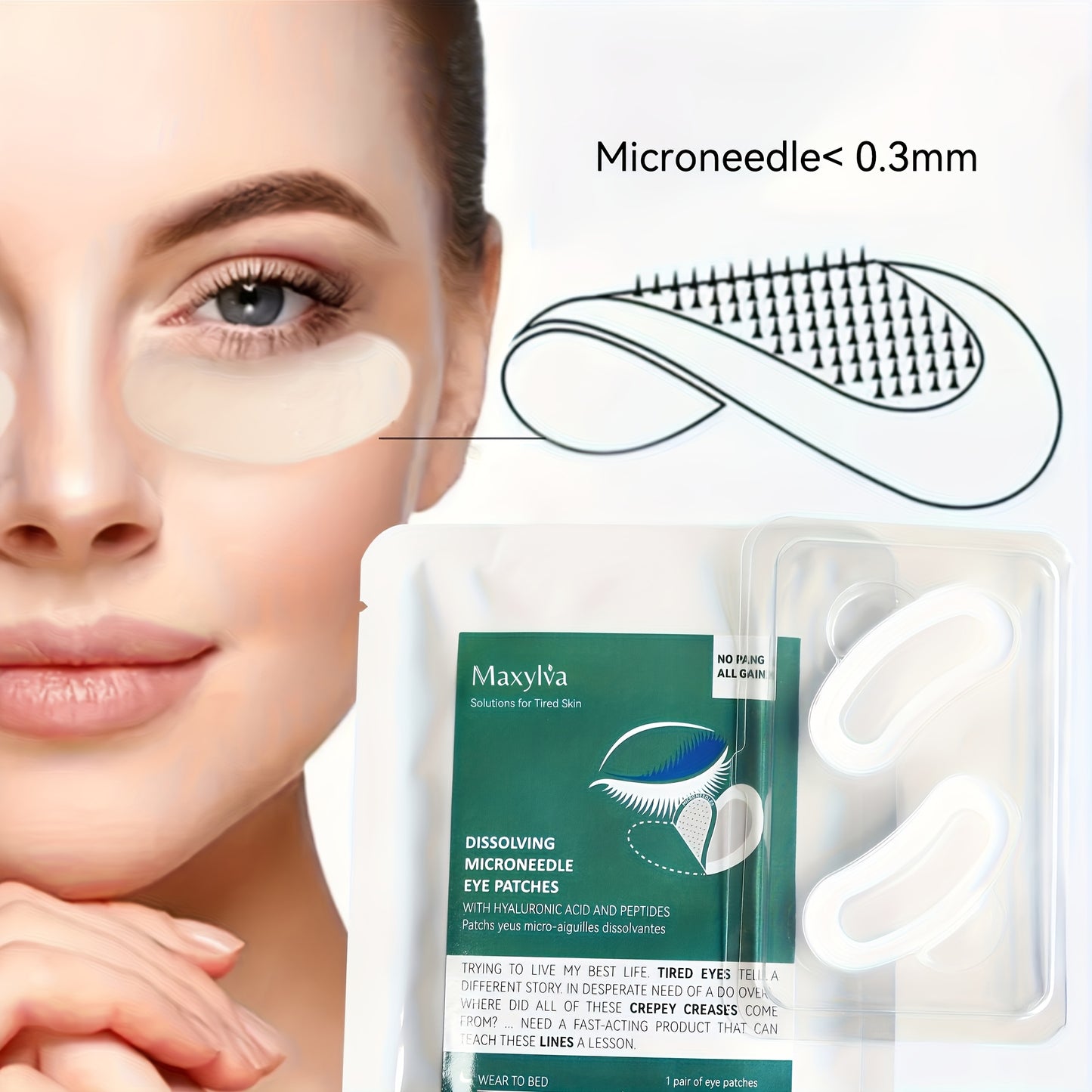 Hyaluronic Acid Soluble Dissolving 0.28mm Microneedle Under Eye Patches