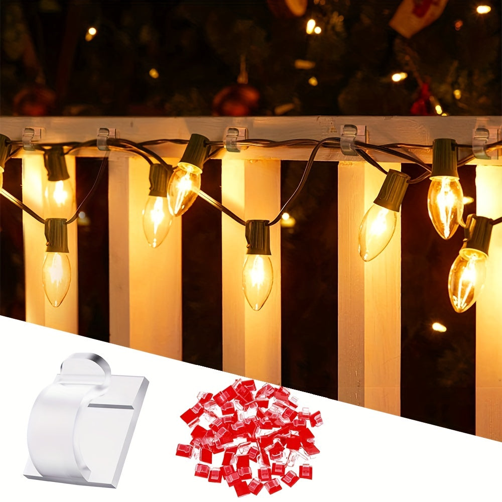 30pcs Adhesive Cable Clips For Outdoor, Christmas Light Clips, Decoration Clips, Self Adhesive Hooks Cord Management Wire Holder, Fairy Light Accessories, (Clear)