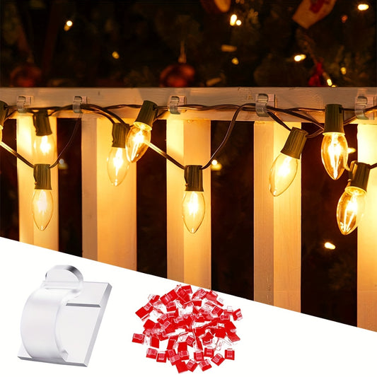 30pcs Adhesive Cable Clips For Outdoor, Christmas Light Clips, Decoration Clips, Self Adhesive Hooks Cord Management Wire Holder, Fairy Light Accessories, (Clear)
