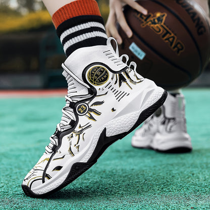 Men's High-Top Sneakers/ Basketball Shoes with Anti-Slip Rubber Sole, & Breathable Mesh Upper - White/Black/Gray/Golden/Orange Colorway, All-Season Sneakers for Running, Gym, Casual Wear - Lace-Up Mid-Top Design, All-Terrain Traction, Sneaker Boot Hybrid