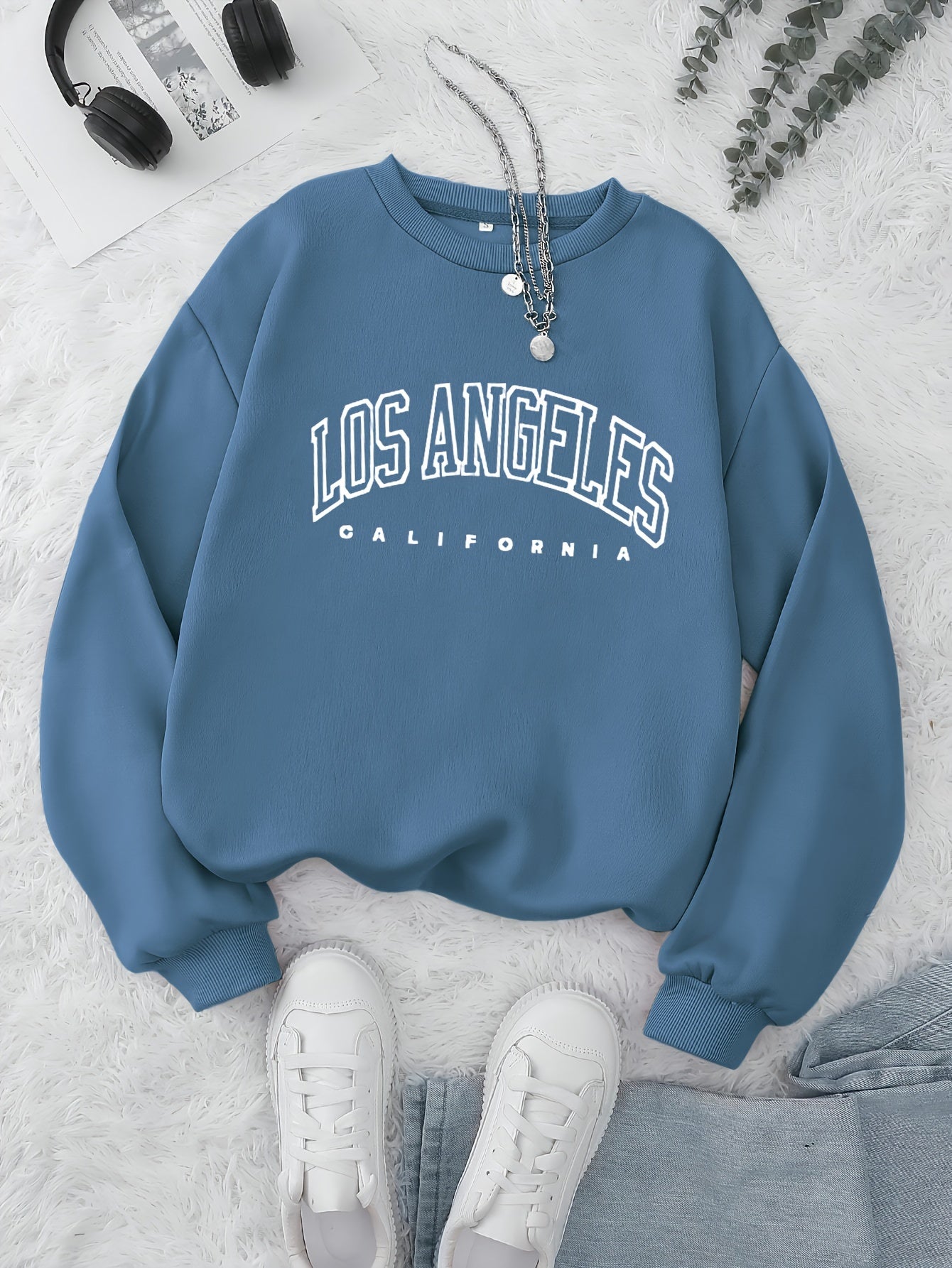 Los Angeles Print Preppy Sweatshirt, Long Sleeve Crew Neck Casual Sweatshirt For Winter & Fall, Women's Clothing