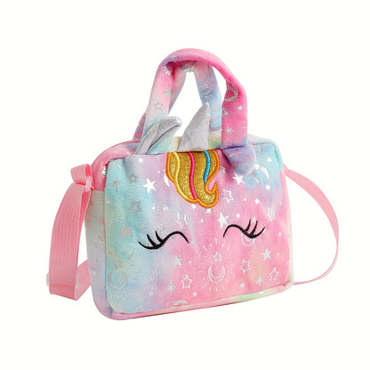 Cute Unicorn Girl Shoulder Crossbody Bag | Corduroy Material, Casual Style, Foldable, Lightweight, Zipper Closure, Lining, Adjustable Strap, For Teenager