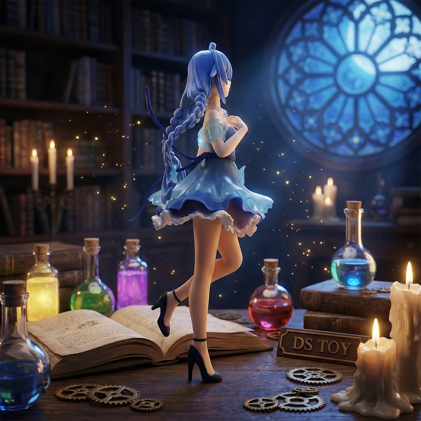 1pc Anime Blue Hair Sorceress Figure with Twin Braids. Magic Girl Statue. Cute Car & Bedroom Decor. Best Valentine's Day & Birthday Gift for Boyfriend or Anime Fans.