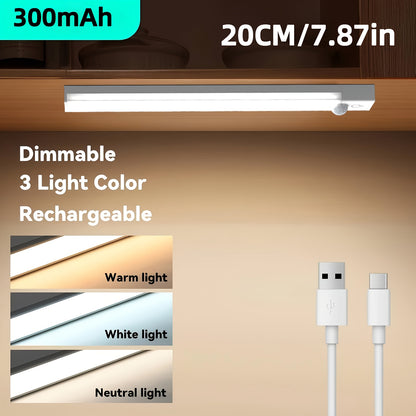 11.81/19.68In Under-Unit Light, USB Rechargeable Dimmable Cabinet Light - Motion Activated, LED Sensor Light, Night Light Suitable for Kitchen, Bathroom, Bedroom, Stage Lighting, And Music Stand Lighting