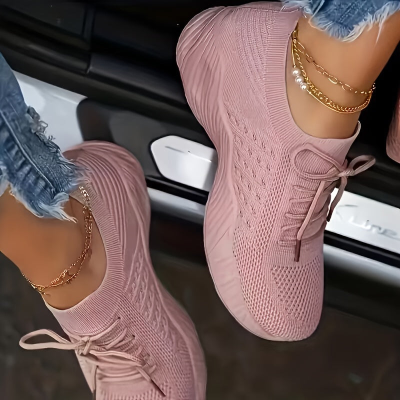 Casual Women'S Sneakers Featuring Comfortable Mesh, Lace-Up Design, Sporty Wedges, And Chunky Vulcanized Soles., Women Shoes