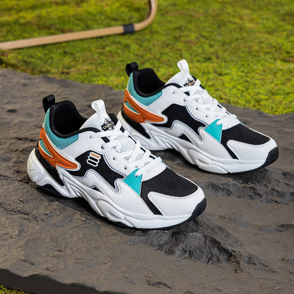 New Men's Casual Shoes, Breathable Trendy Design, Thick-Soled Sneakers with Laces, Lightweight, Versatile, Fashionable, Suitable for Outdoor, Casual, Daily Wear, Running, Sports, and Everyday Comfort