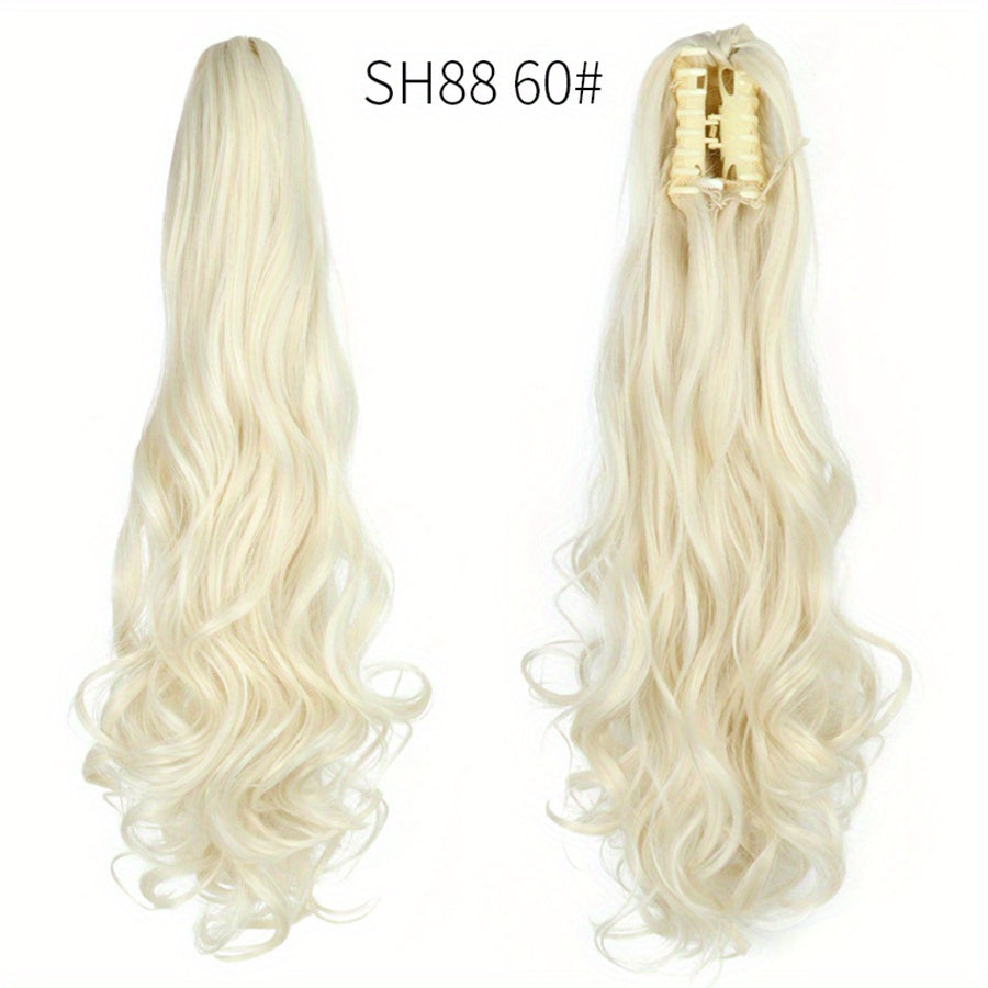 22-Inch Long Wavy Ponytail Hair Extensions - Ponytail - Synthetic Hair Piece for Women with Claw Clip, Adds Volume and Style, Perfect for Halloween and Christmas Celebrations