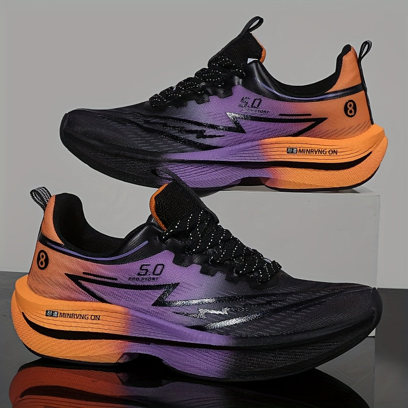 Men'S Lightweight Breathable Running Shoes Feature Carbon Fiber Insole Technology - Designed with a Purple And Teal Gradient, Equipped with MD Soles And EVA Insoles, Suitable for Outdoor Activities, Leisure