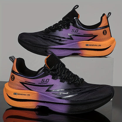 Men'S Lightweight Breathable Running Shoes Feature Carbon Fiber Insole Technology - Designed with a Purple And Teal Gradient, Equipped with MD Soles And EVA Insoles, Suitable for Outdoor Activities, Leisure