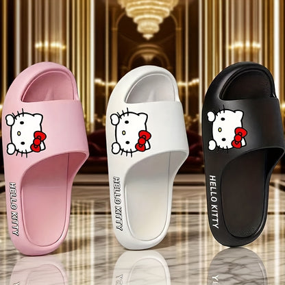 [Sanrio Hello Kitty Slippers] Sanrio Hello Kitty Women's Slippers | Elegant Cartoon Sandals, 4 Colors: Red, Black, White, Pink | Soft Insole, Durable Sole, Hand Washable | Summer Platform Sandals for Couples, Warm Weather Wear