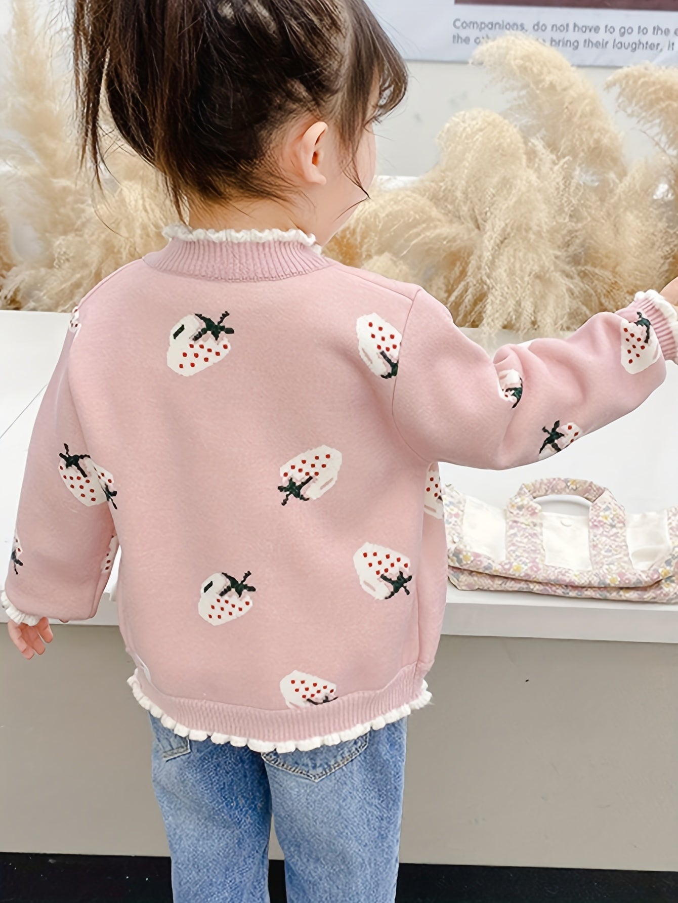 [Girls' Lined Sweater] Girls' Stylish -Lined Sweater, Fashionable Kids' Warm Casual Knit Jacket, 1pc