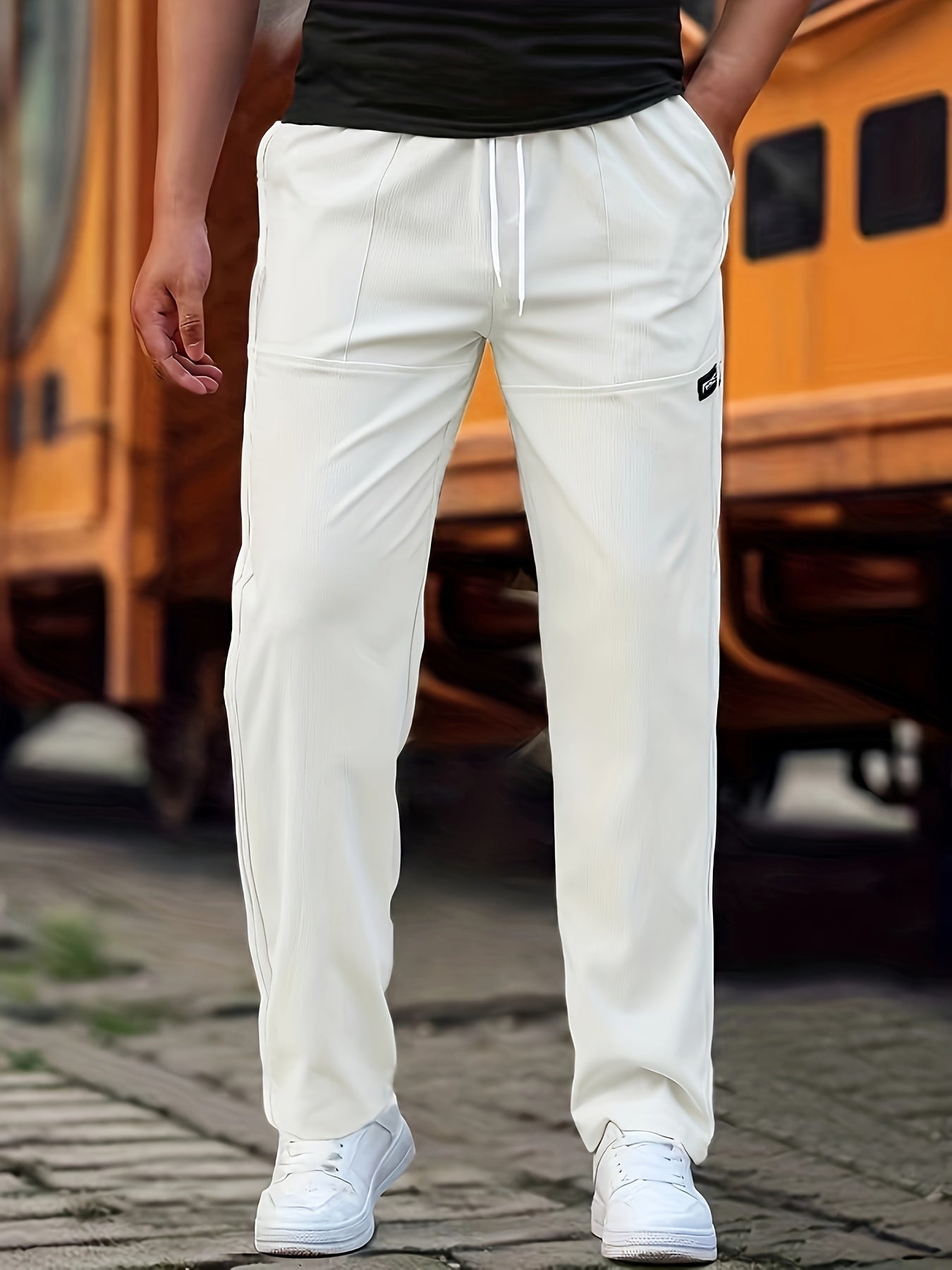 Men'S Casual Long Pants | Straight-Leg, Lightweight for Spring/Summer, Slight Stretch Fabric with Alphabet Pattern