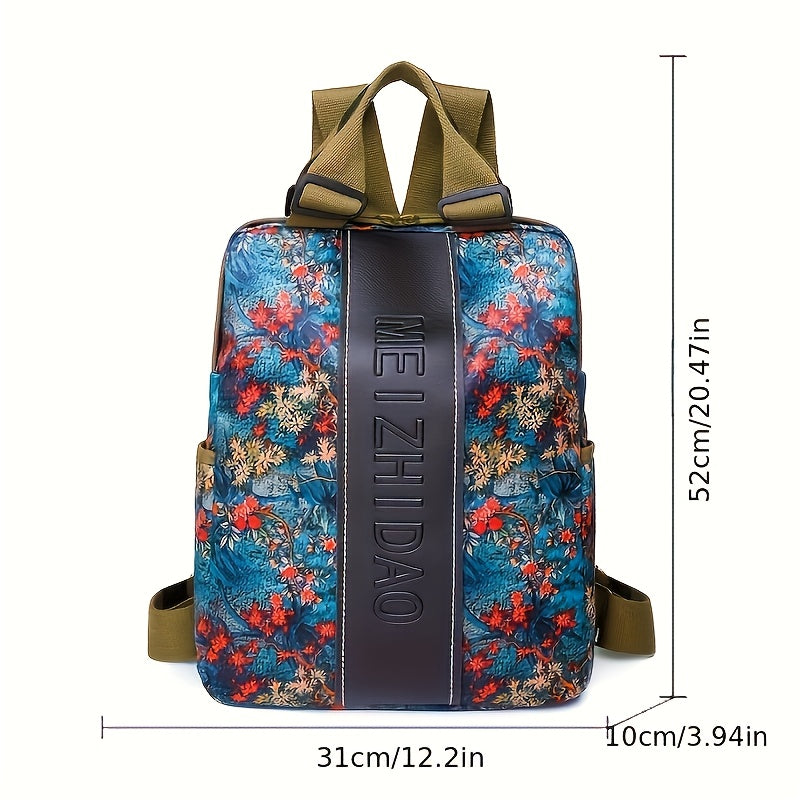 Fashionable Unisex Large Capacity Versatile Retro Shoulder and Handbag | Nylon with Flower Pattern, Adjustable Strap, Zipper Closure, Lining, by KINGANT