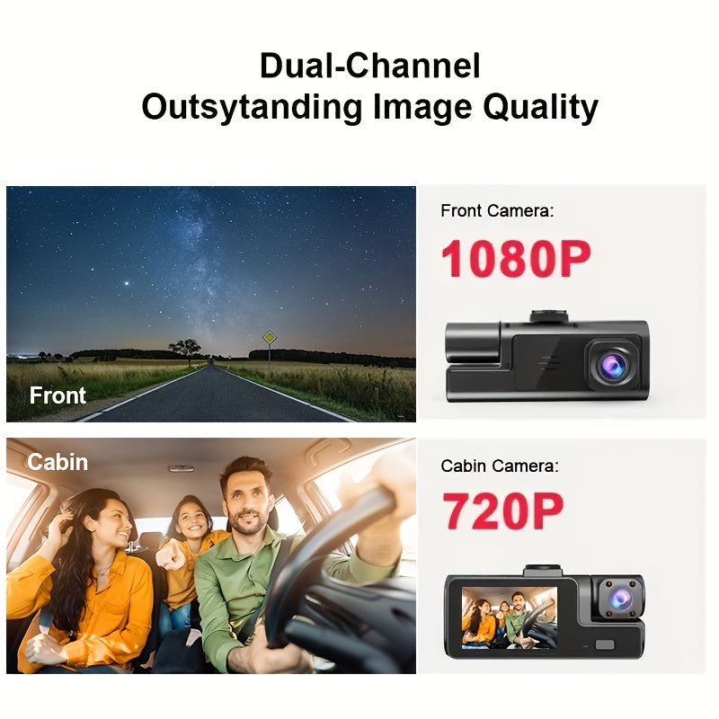 Dash Cam Front And Inside | Front Camera 1080P & Inside Camera 720P, 170° Wide Angle, Night Vision, Small Dash Camera for Cars, 24H Parking Monitor, Loop Recording, G-Sensor, Without SD Card, ZKCAMSPY