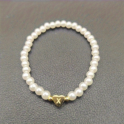Hot Classic A-Z Heart Lnitial Letter Bracelet Women Temperament Lmitation Imitation Pearl Bead Bracelet for Women Jewelry Gift