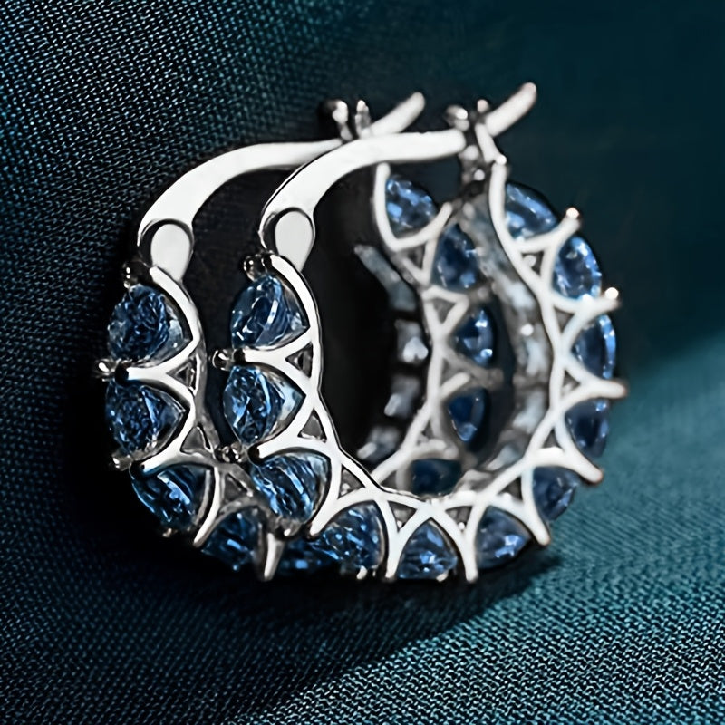 [Zirconia Hoop Earrings] Elegant Zirconia Inlaid Circular Hoop Earrings for Women, Perfect for Engagement Parties, Daily Wear, And Stylish Jewelry
