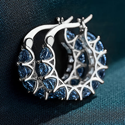 [Zirconia Hoop Earrings] Elegant Zirconia Inlaid Circular Hoop Earrings for Women, Perfect for Engagement Parties, Daily Wear, And Stylish Jewelry