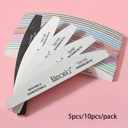 5/10pcs/Lot Professional Half Moon Mix Design Nail File 80/100/150/180/240 Grit Block Buffer Beauty Tools Washable Half Moon Files