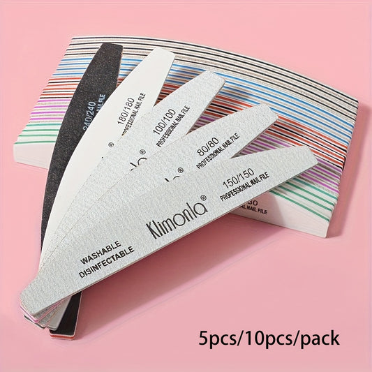 5/10pcs/Lot Professional Half Moon Mix Design Nail File 80/100/150/180/240 Grit Block Buffer Beauty Tools Washable Half Moon Files