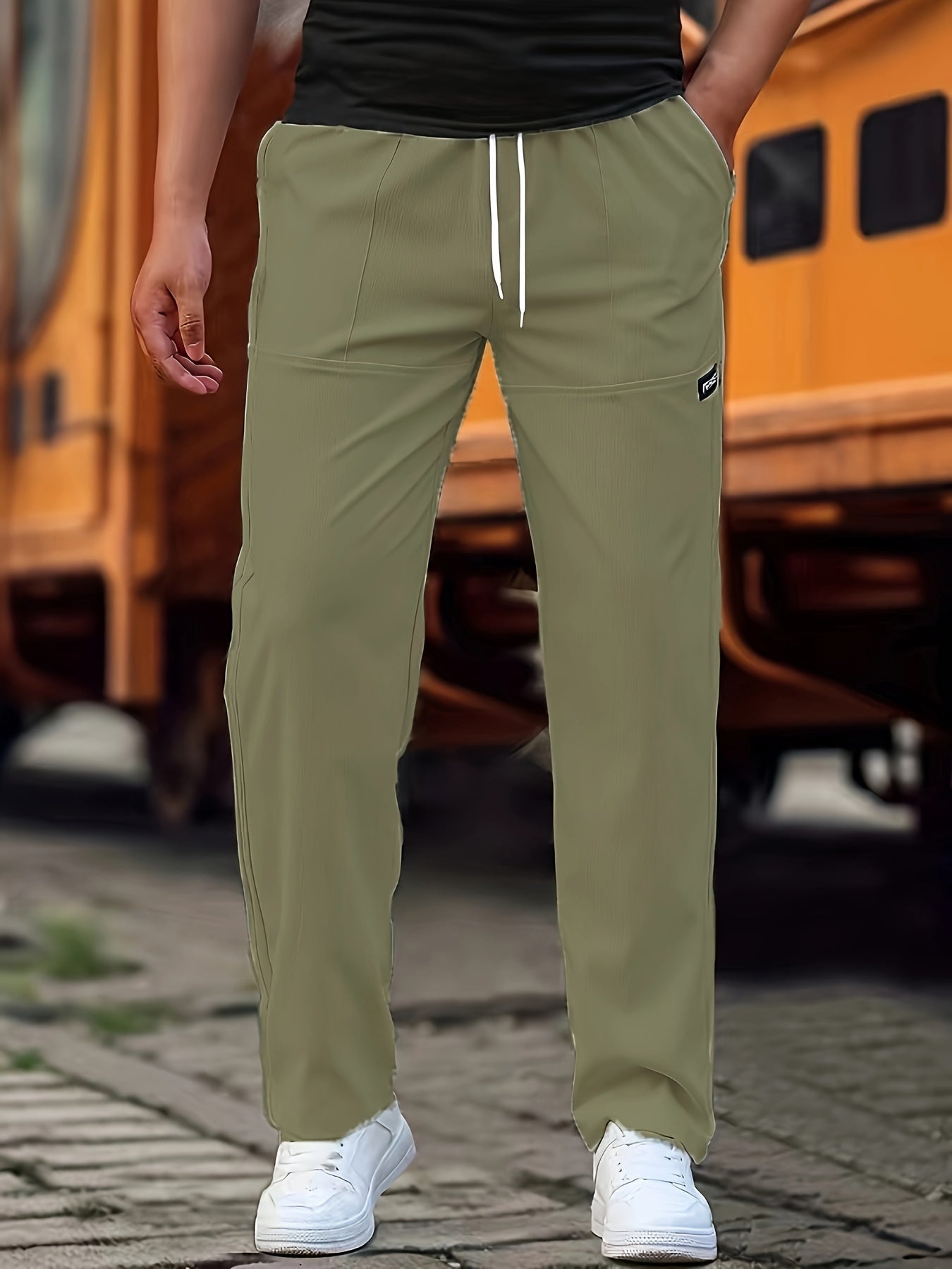 Men'S Casual Long Pants | Straight-Leg, Lightweight for Spring/Summer, Slight Stretch Fabric with Alphabet Pattern