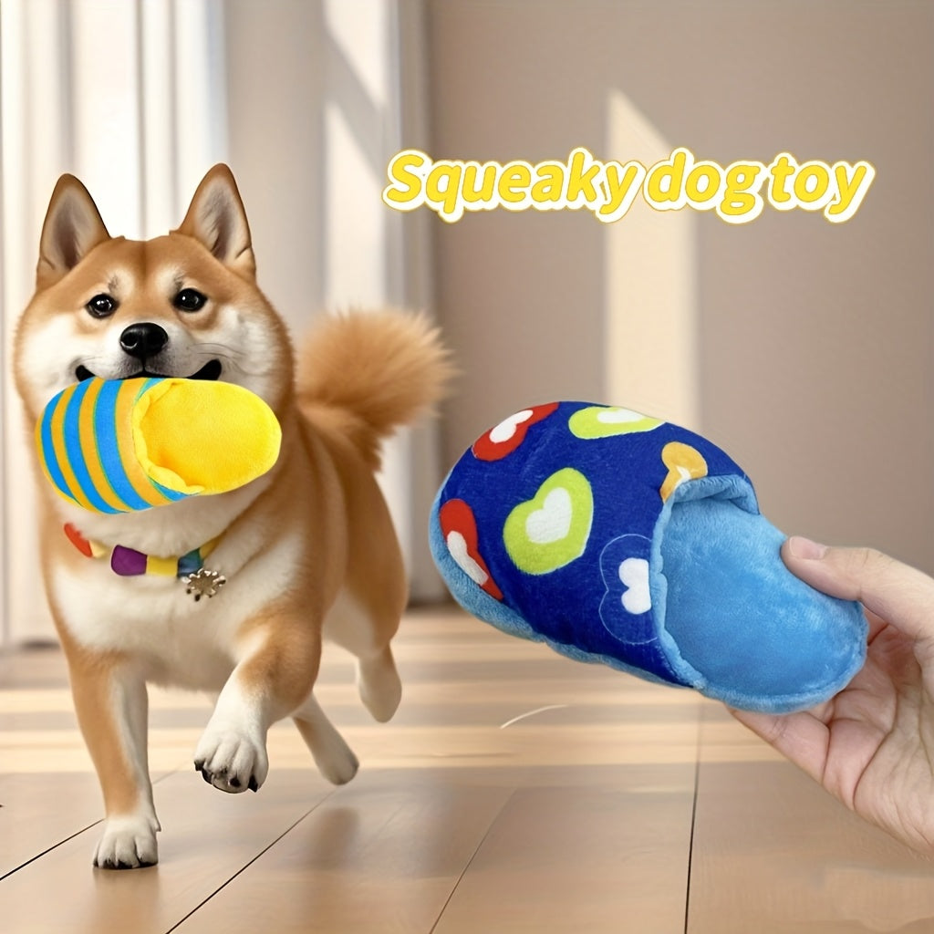 [Interactive Squeaky Slippers] Interactive Squeaky Slippers Dog Toy | Durable Soft Material, Vibrant Colors & Patterns, Safe for All Breeds, Training & Playtime Essentials, Pet Entertainment