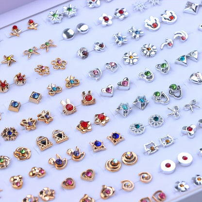 36 Pairs/Bag of Stylish Rhinestone Geometric Small Stud Earrings for Women, Featuring a Trendy Mini Flower And Heart Mixed Design, Perfect As Party Gifts
