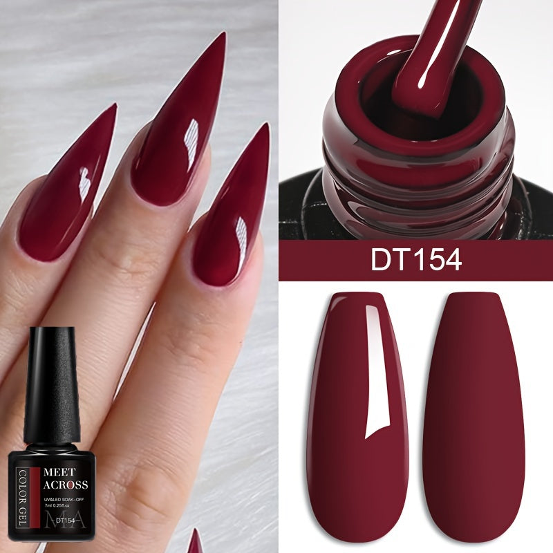 [Rich Wine Red Gel Nail Polish] 1 Container MEET ACROSS Rich Wine Red Gel Nail Polish - /LED Lamp Curable, -Lasting, Color for DIY Nail Art Suitable for Home & Salon Use, Glossy Gel Polish for /LED Lamp Users