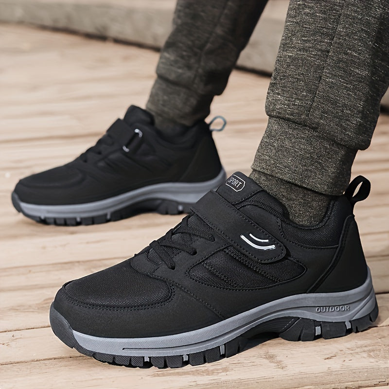Comfy Soft Sole Men's Breathable Casual Shoes With Hook And Loop Fastener For Outdoor Jogging, Spring And Summer