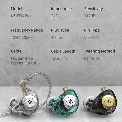 KZ EDX Pro Dual DD HiFi Stereo Sound In Ear Monitor Headphones, Comfortable Noise Cancelling Earbuds with Wired IEM Earphones