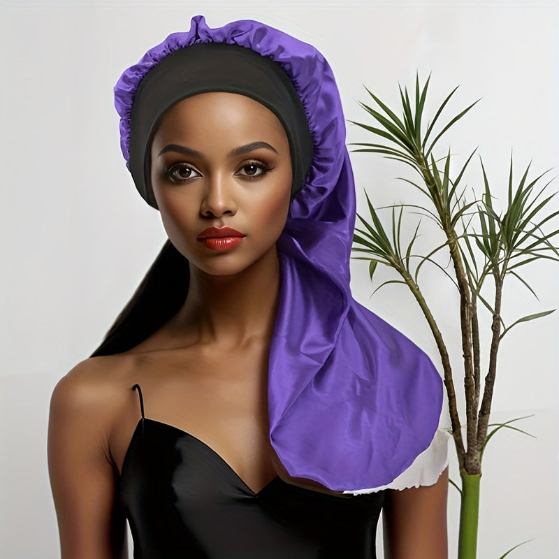 [1pc Satin Sleep Bonnet] 1pc Extra Large Satin Sleep Bonnet for Women - Long Hair Protection for Straight Curly Dreadlock And Braids, Night Cap - Bathroom Accessories