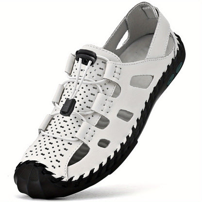 Men's Breathable Hollow Out Sandals, Closed Toe Fisherman Summer Shoes Hiking Beach Shoe Brown Black