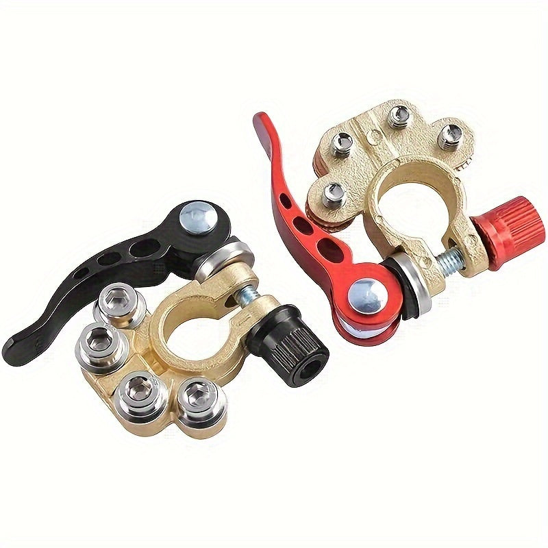 [Brass Battery Terminal Connectors] 2pcs Heavy Duty Brass Battery Terminal Connectors - 4-Way Quick Disconnect for Cars, Trucks & Boats