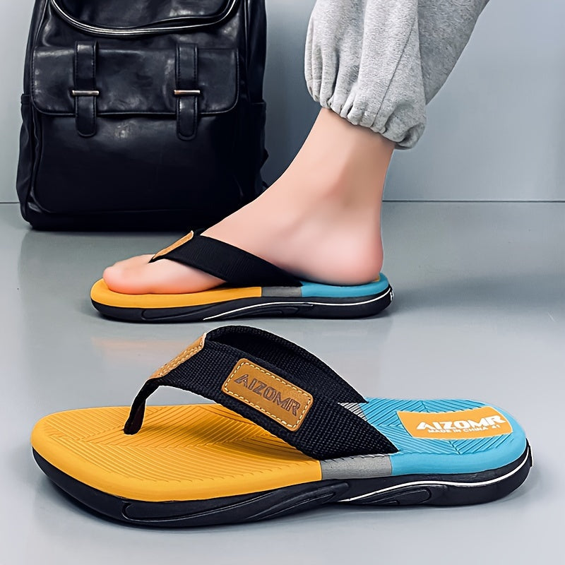 Summer Men's Sandals Trend Match Color Anti-slip Anti-odor Soft Sole Fashion Wear Cloth Belt Flip-flops Men