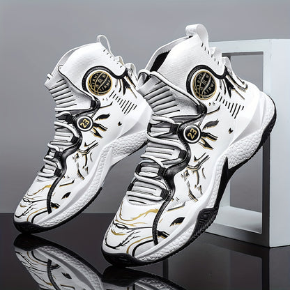 Men's High-Top Sneakers/ Basketball Shoes with Anti-Slip Rubber Sole, & Breathable Mesh Upper - White/Black/Gray/Golden/Orange Colorway, All-Season Sneakers for Running, Gym, Casual Wear - Lace-Up Mid-Top Design, All-Terrain Traction, Sneaker Boot Hybrid
