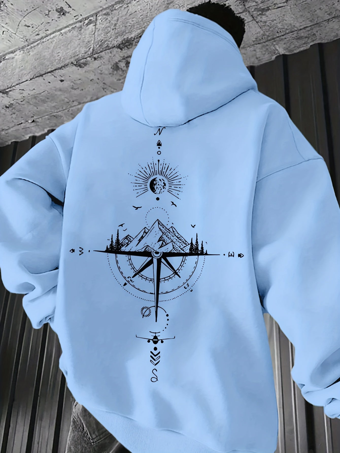 Men'S Autumn-Winter Galaxy Print Hooded Fleece Sweatshirt | Loose Fit, French Terry, Pocket Details, Sports Style