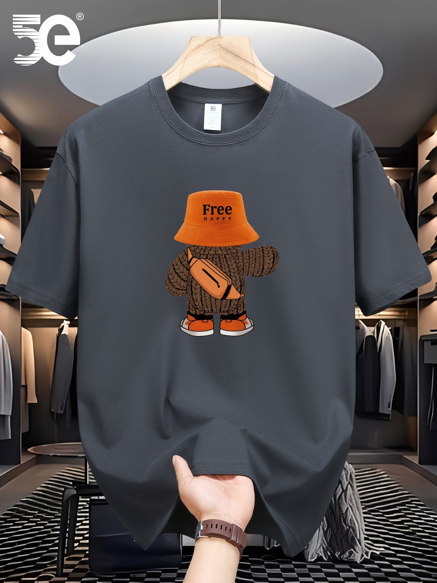 5E Brand Print T-Shirt Made of 100%, Heavyweight New Style, Pure Short-Sleeve Summer T-Shirt, Loose Fit, Round Neck, Men'S Short-Sleeve Trendy Shirt