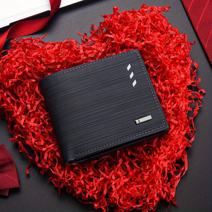 Men's Casual PU Leather Wallet With Card Slots, Zipper Coin Purse, Money Clip Christmas Gift