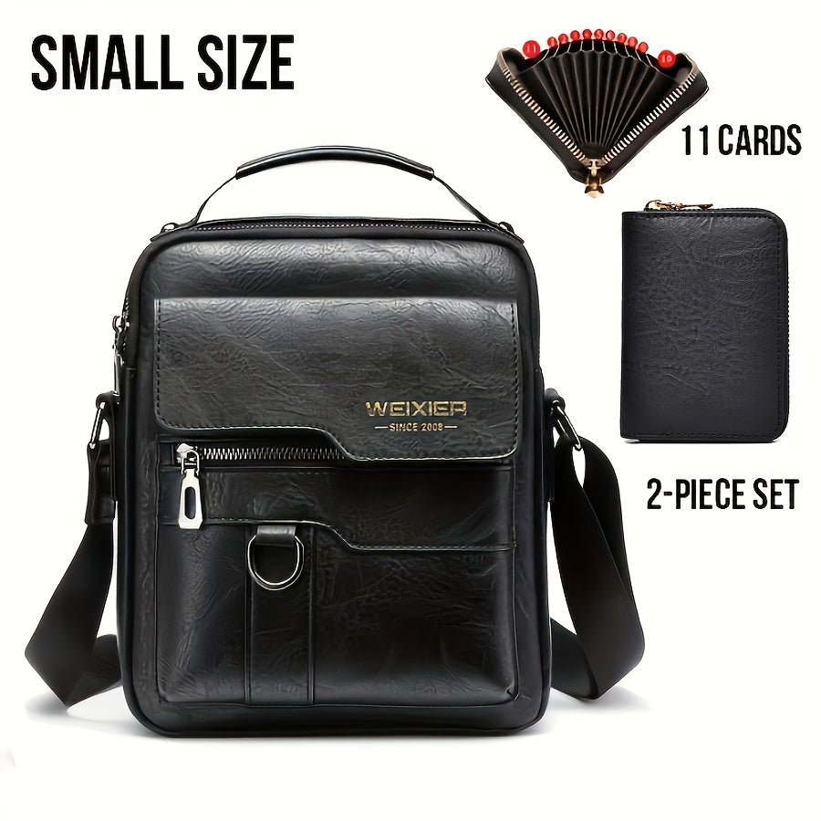WEIXIER Men'S Vintage Faux Leather Cross Body Bag | Vertical Hand Business Casual Satchel, Adjustable Shoulder Strap, Faux Leather, Ideal for Going Out