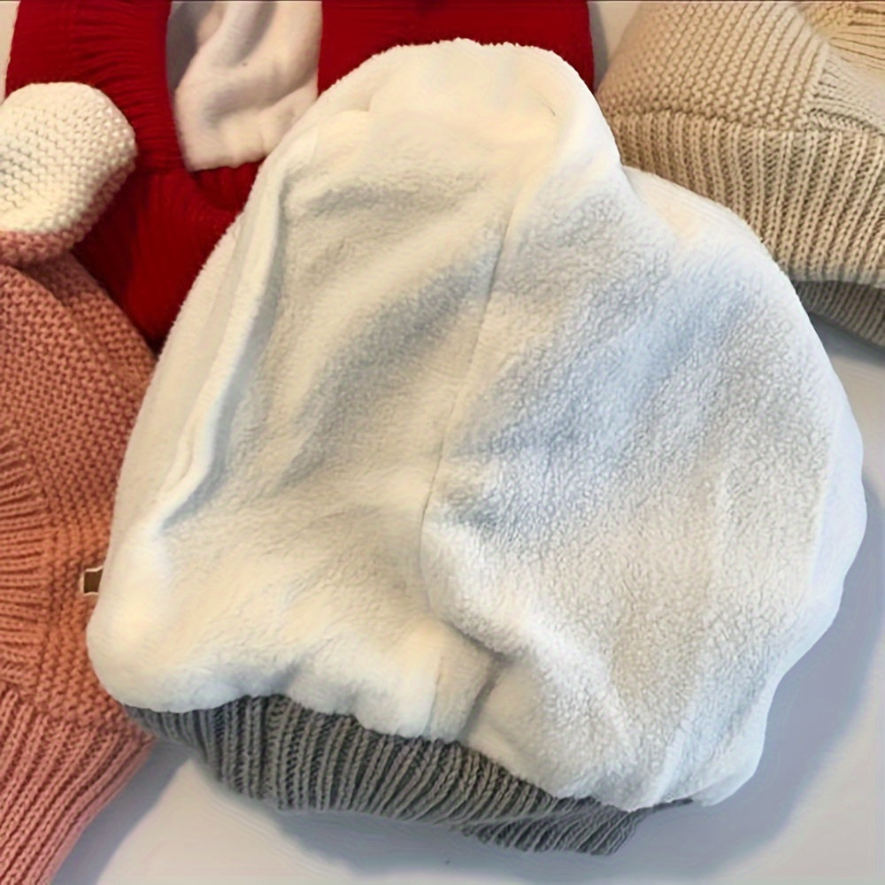 Toddler Winter Knit Hat with Fleece-Lined Ears & Adjustable Toggle Closure - Soft Stretchy Warm Beanie for Boys & Girls, Mixed Colors, Christmas Gift, Hand Wash Only, Baby Winter Hat, Festive Toddler Wear, Cold Weather Accessory, Playful Design, Cozy Fabr