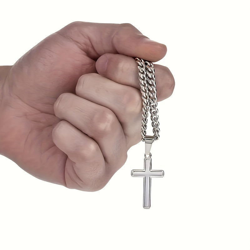 1pc "To My Son" Cross Pendant Necklace, Stainless Steel Cuban Chain Jewelry, Birthday Gift Valentine's Day Gift, Christmas Gift, With Card And Gift Box Packaging