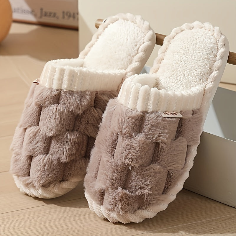 Women'S Fuzzy Plaid Slippers, Casual Slip-On Plush Lined Shoes, Comfortable Indoor Home Slippers, Perfect Gift for Thanksgiving, Christmas, Great Gift Choice, Holiday Gift, Women Shoes