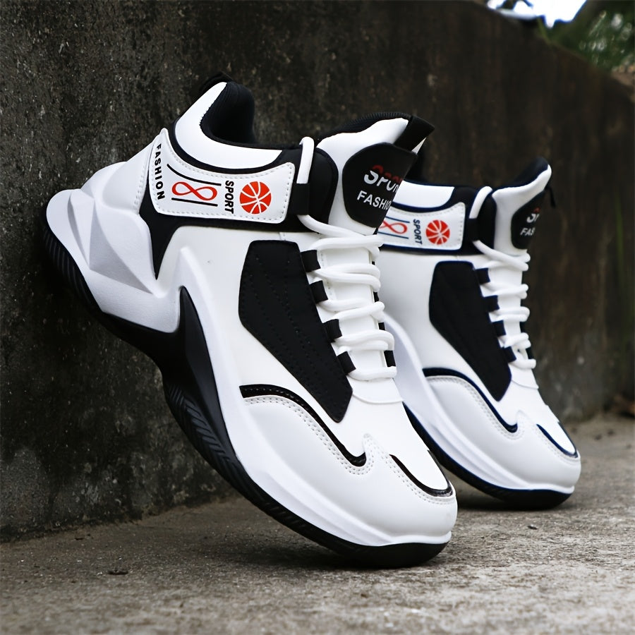 Men'S High-Top Sports Shoes, Lightweight Running Shoes with a Non-Slip Rubber Sole, Featuring a White And Red Color Scheme. Suitable for Gym Workouts, Walking, And Everyday Use Throughout The Year. These Lace-Up Fitness Shoes Have a High-Top Design