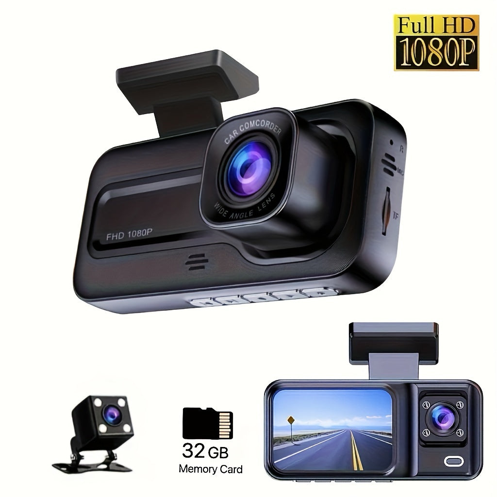 3 Lens Camara Para auto, Car dashcam 1080P Front | 480P Interior & Rear Cams Dashcam, Car Accessories | Car DVR | Video Recorder Car | Parking Monitoring Insede IR Night Vision, Loop Recording, Halloween/Christmas/gift.