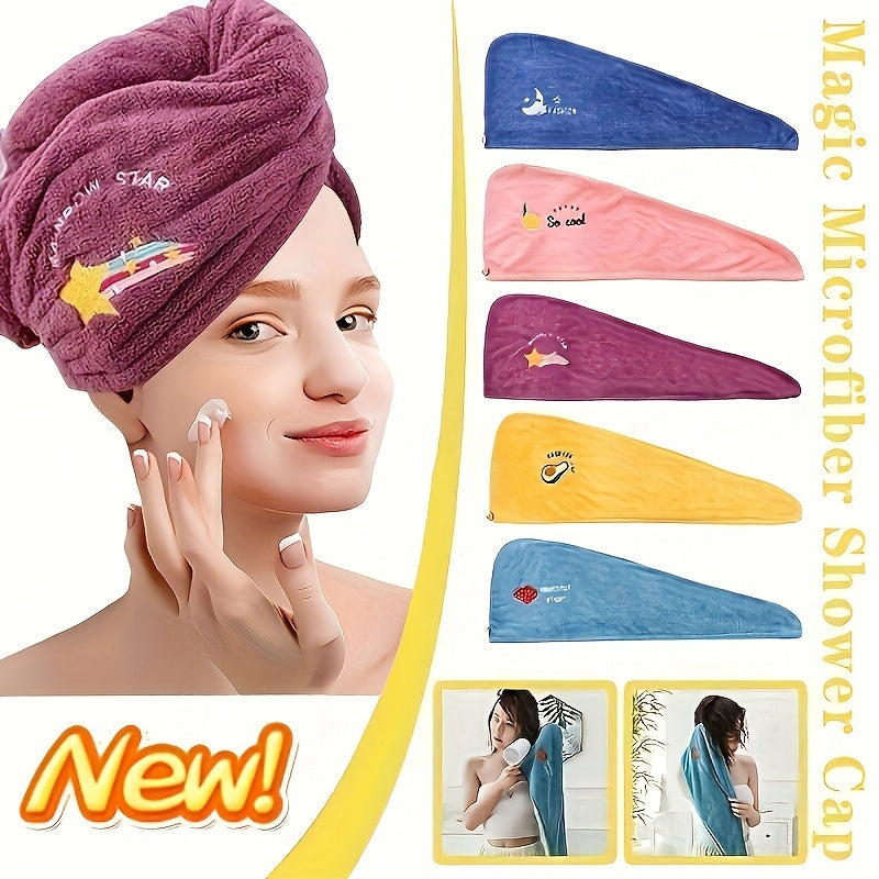 [Quick-Dry | Super Absorbent] 1pc Quick-Dry Super Absorbent Magic Microfiber Hair Drying Towel | Shower Cap & Turban, Soft Polyester Bath Hat with Button Closure, Multi-Color Options (Purple)